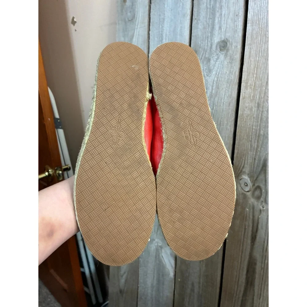 Cole Haan Red Leather Espadrille Flats Women 9.5B D34785 Slip On Jute‎ Sole